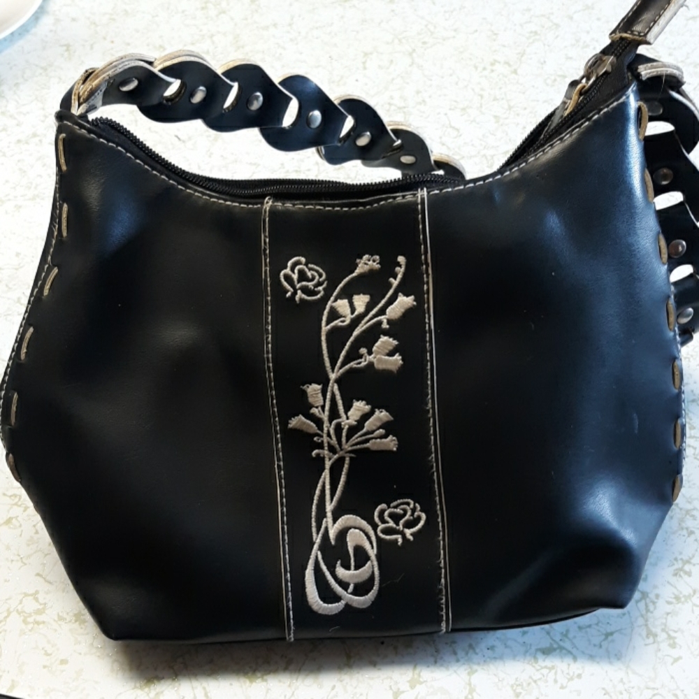 Black Purse with white flowers
